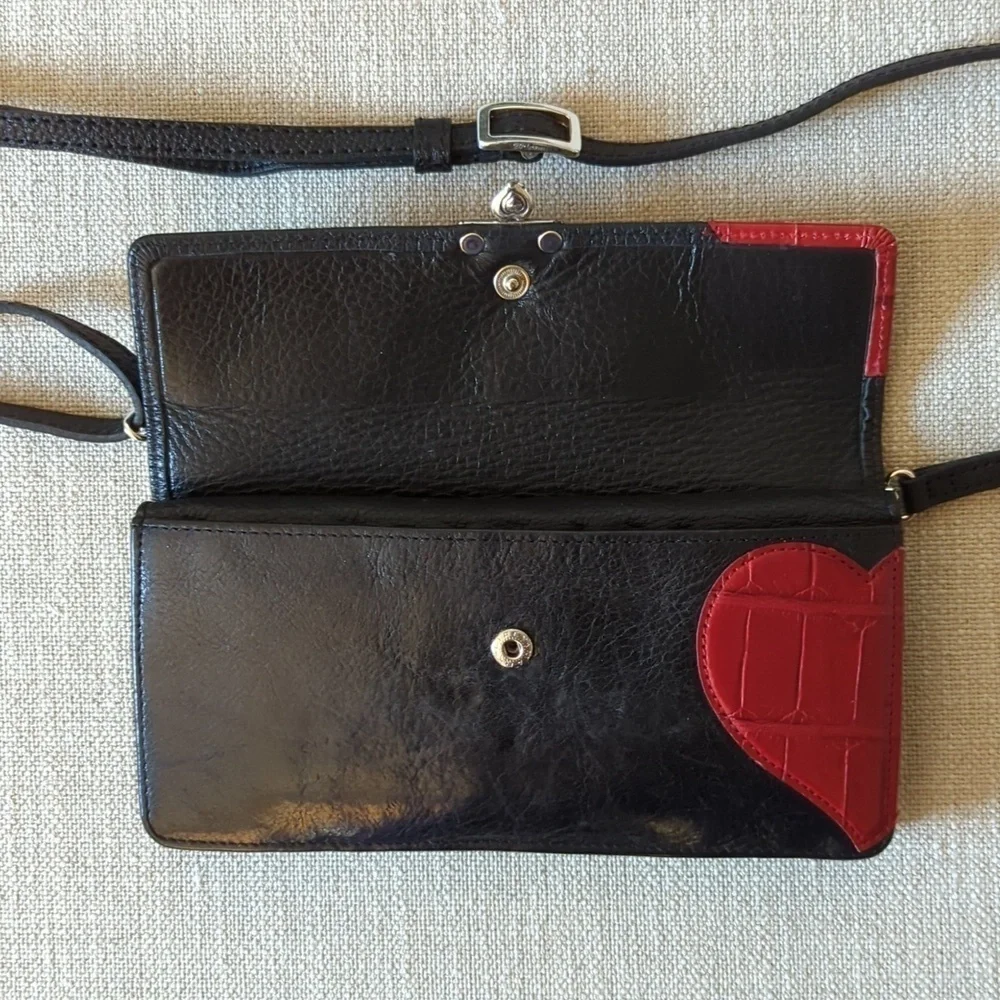 Vintage Brighton Crossbody Wallet heart motif leather - Picture 3 of 6